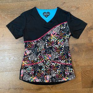 Colorful Leopard/Heart Print Scrub Top
